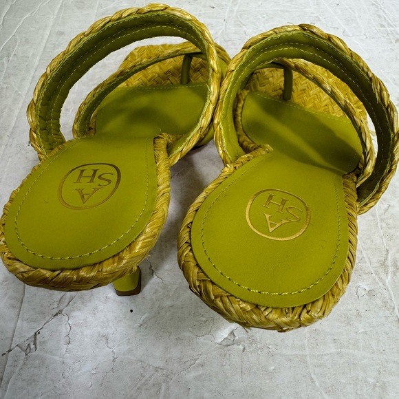 ASH New Raffia Leather Strap Mules Thong Kitten Heel Sandals Square Toe Shoes 38 - Picture 6 of 16